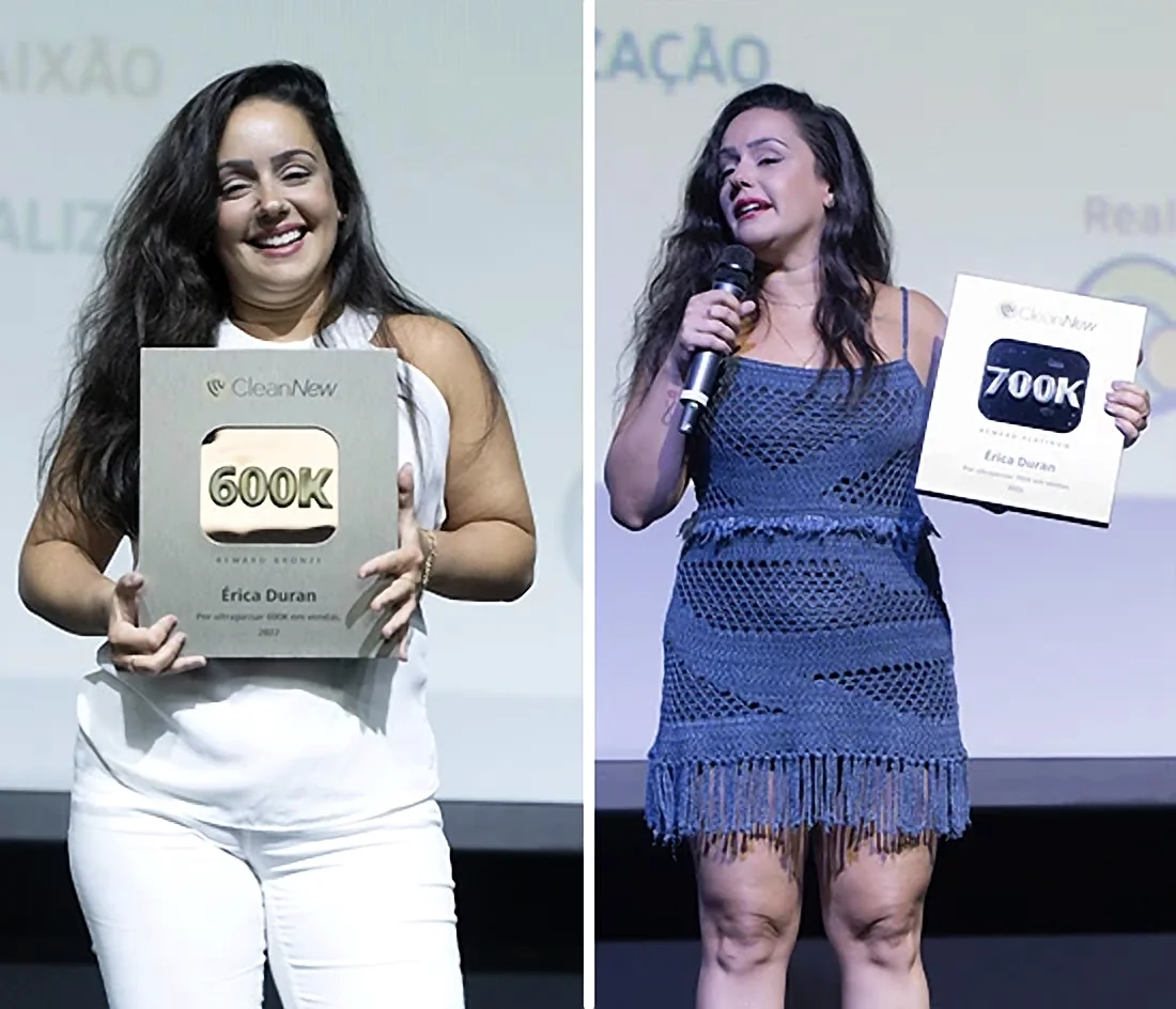 Erica Duran recebendo reconhecimento da CleanNew